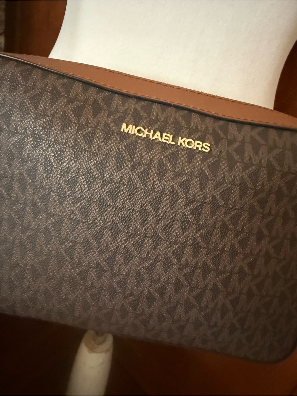 ⚜️ MICHAEL KORS SIGNATURE LOGO CROSSBODY BAG BROWN MONOGRAM GOLD CHAIN ⚜️ - Picture 3 of 14